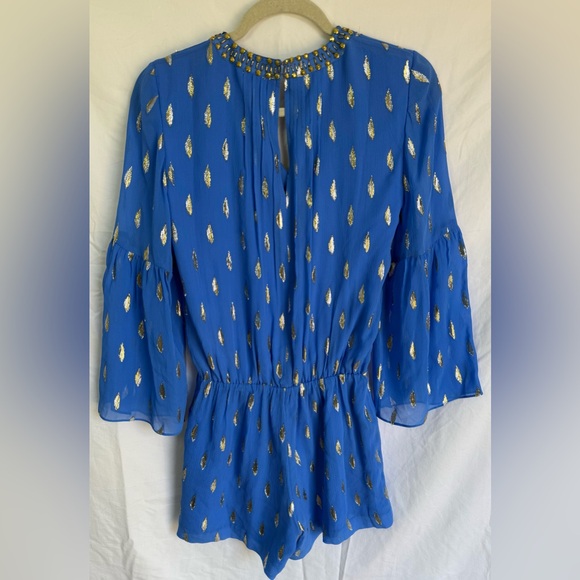 Lilly Pulitzer Silk Metallic Romper Blue Gold Beaded XS Resort Party - Picture 3 of 6